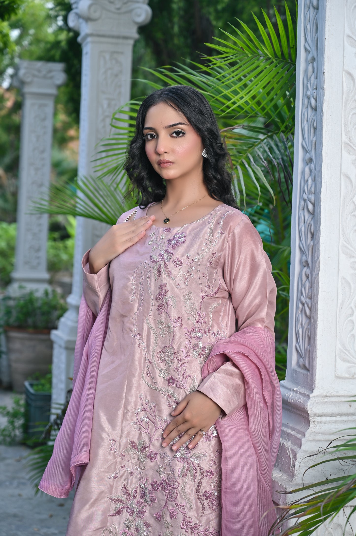 Tea Pink Raw Silk Embroidered - Perfect Stitches By Maryam