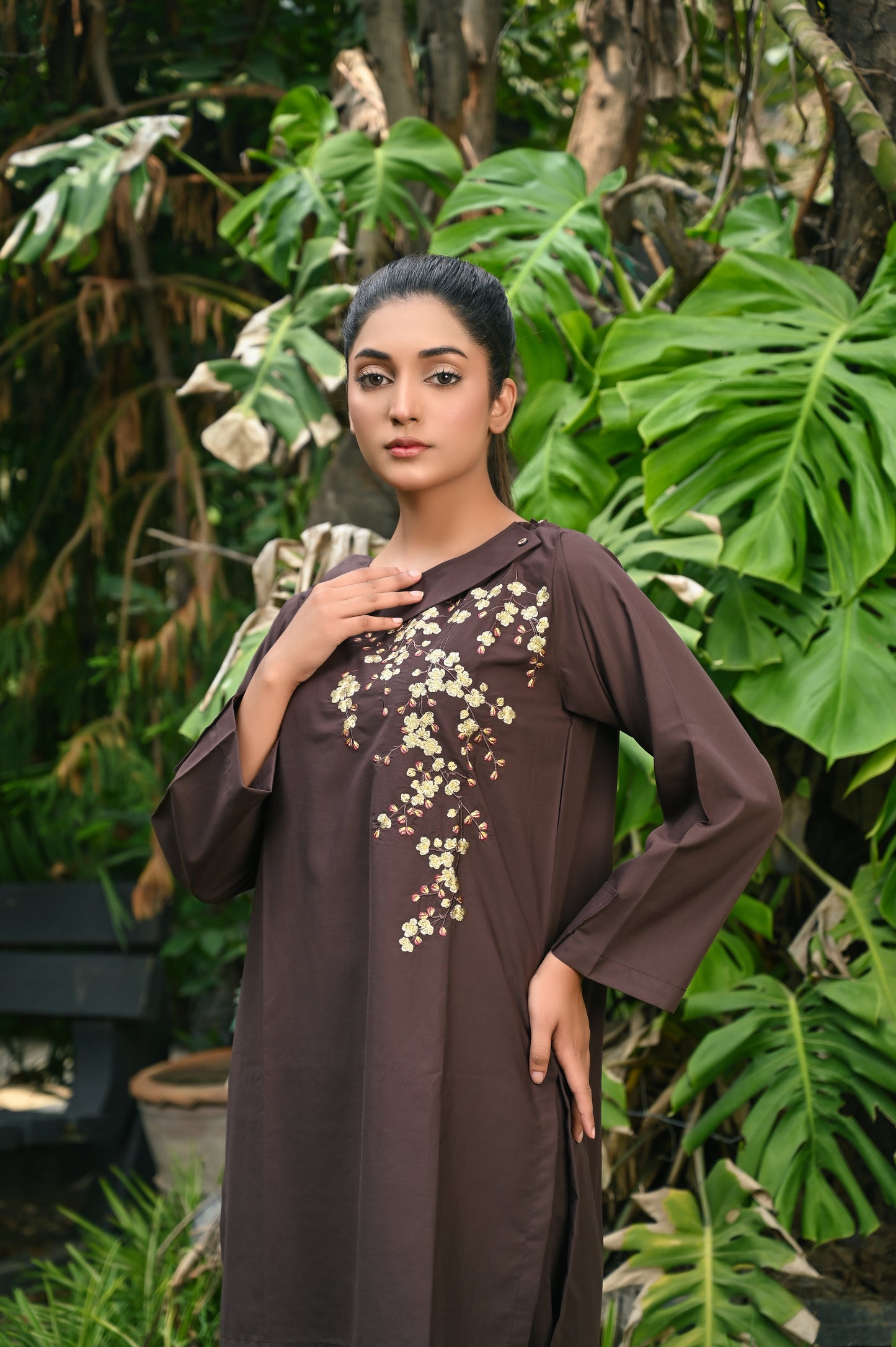 2-Piece Plum Brown Embroidered Co-Ord Set – Perfect Stitches By Maryam