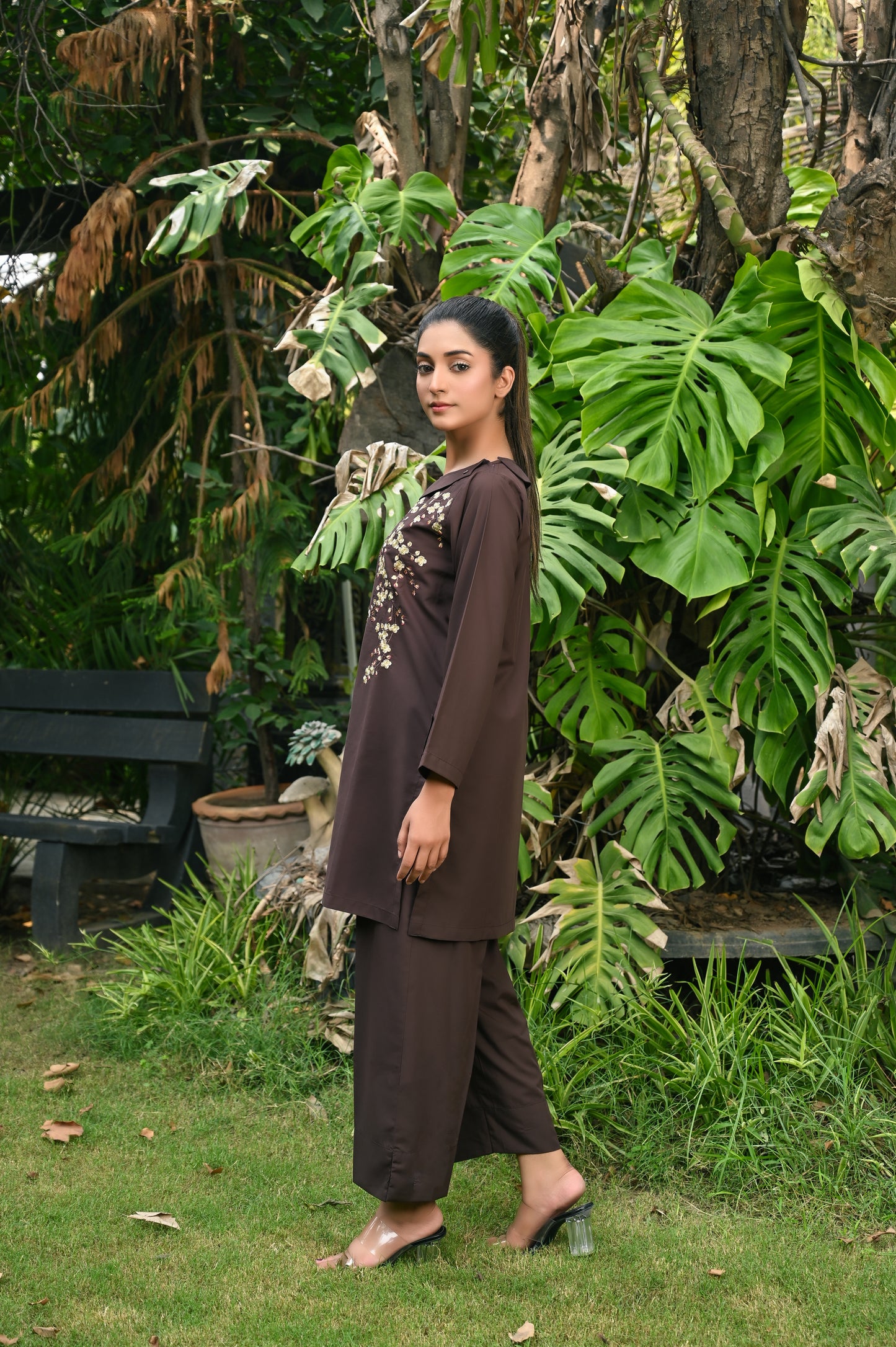 2-Piece Plum Brown Embroidered Co-Ord Set – Perfect Stitches By Maryam