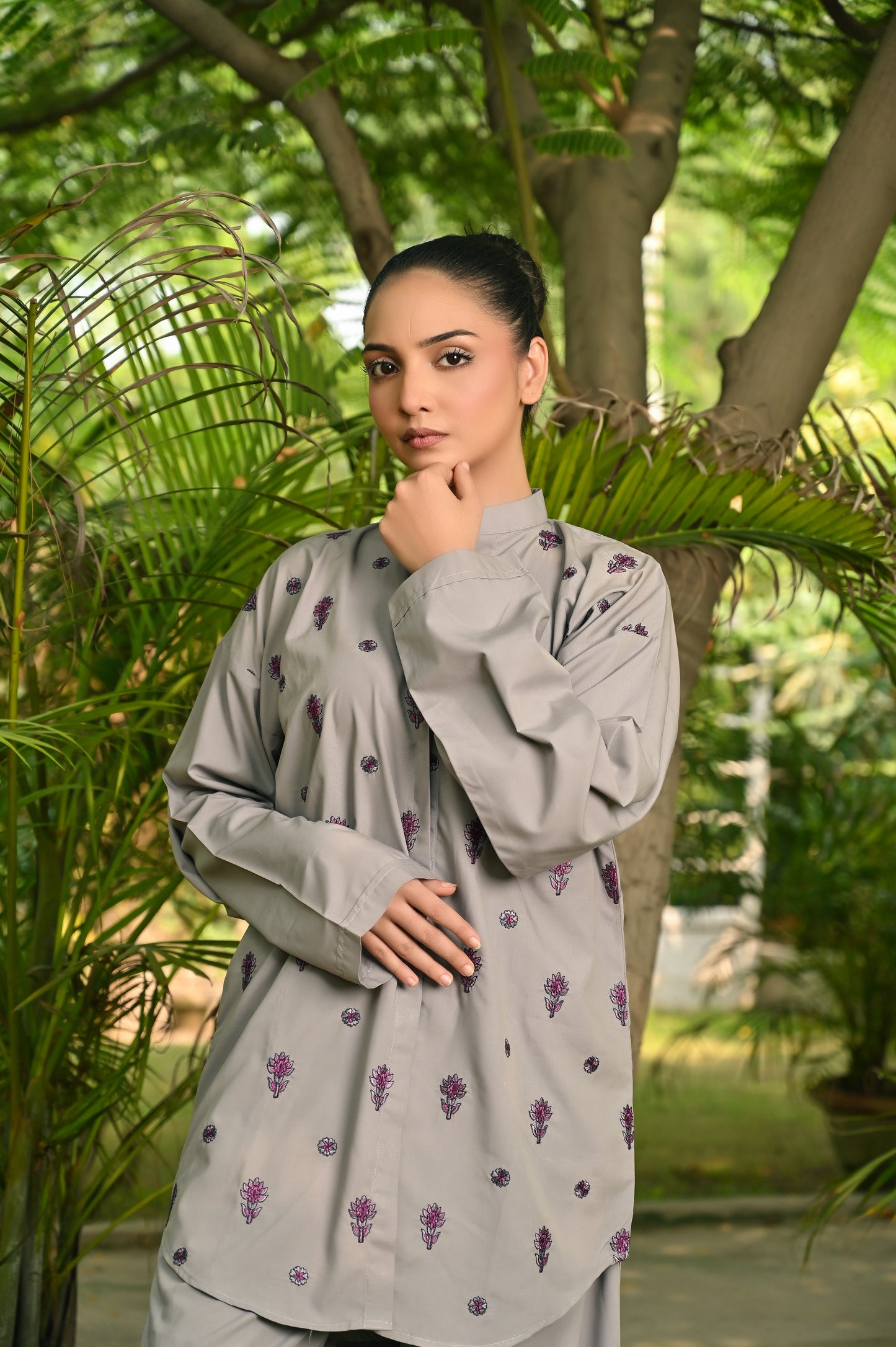 2-Piece Gray Embroidered Co-Ord Set – Perfect Stitches By Maryam
