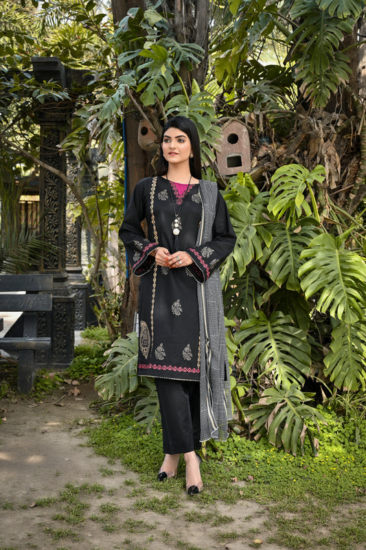 3pcs Black Block Printed - Perfect Stitches By Maryam
