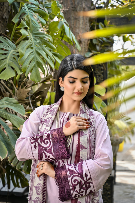 3Pcs Purple Embroidred - Perfect Stitches By Maryam