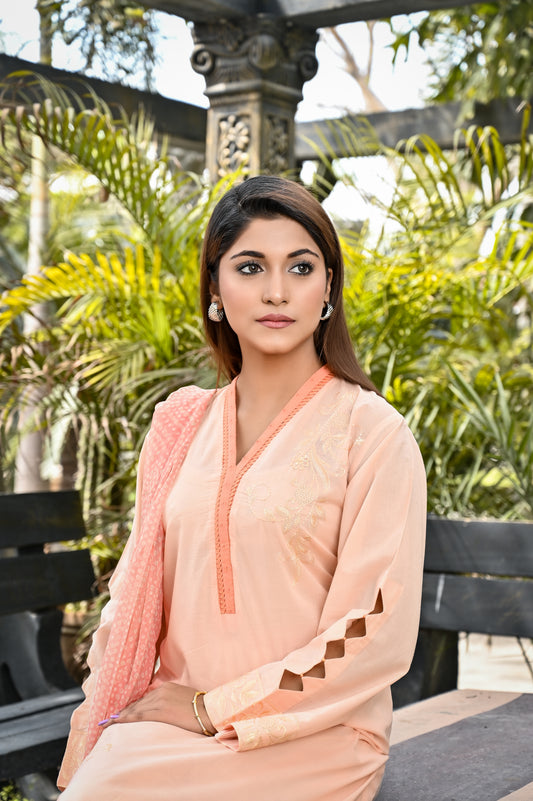 3Pcs Peach Embroidred - Perfect Stitches By Maryam