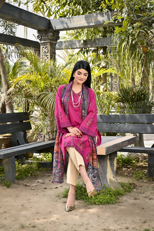 2Pcs Shocking Pink Block Printed - Perfect Stitches By Maryam