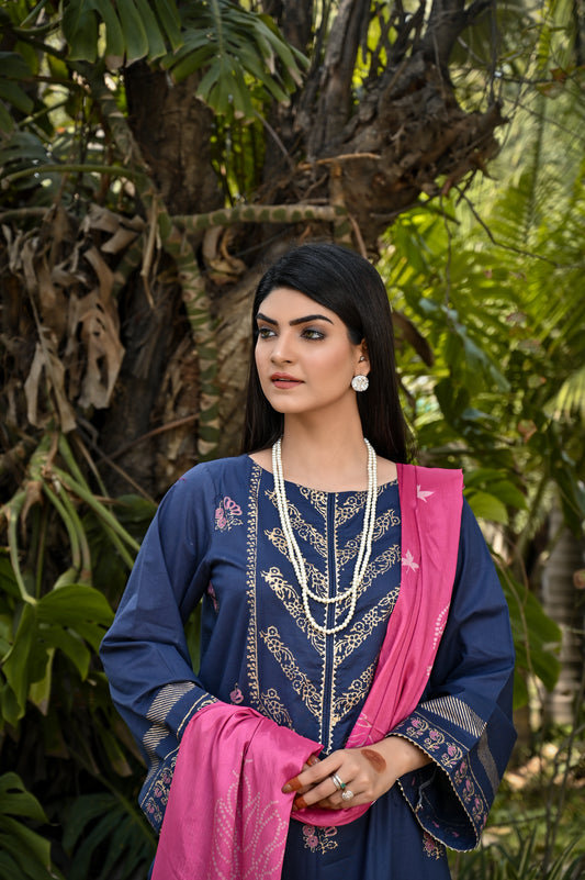 2Pcs Blue Block Printed - Perfect Stitches By Maryam