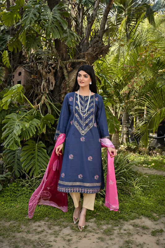 2Pcs Blue Block Printed - Perfect Stitches By Maryam