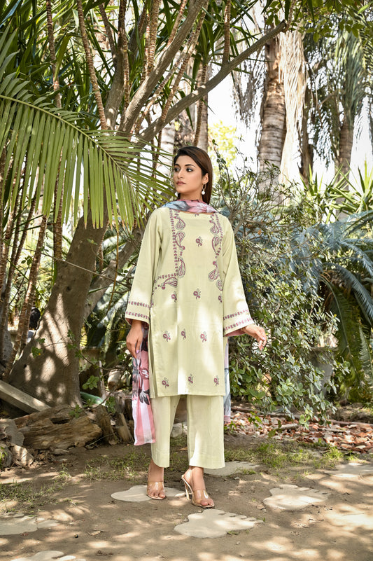 3Pcs Mint Green Block Printed - Perfect Stitches By Maryam