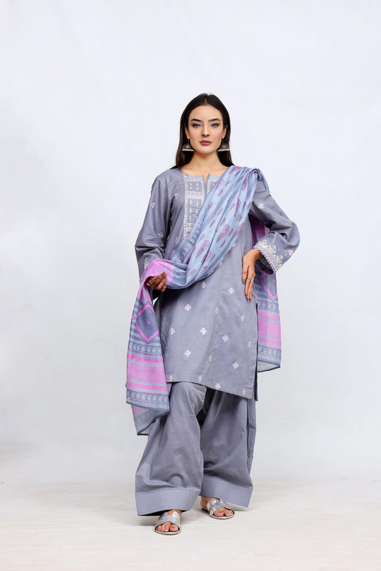 Gray Lawn Embroidred - Perfect Stitches By Maryam
