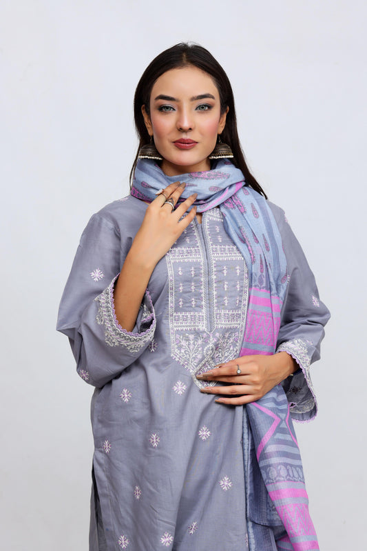 Gray Lawn Embroidred - Perfect Stitches By Maryam