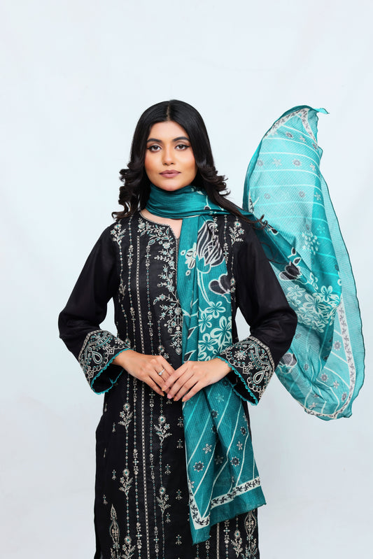Black & Zink Lawn Embroidered - Perfect Stitches By Maryam