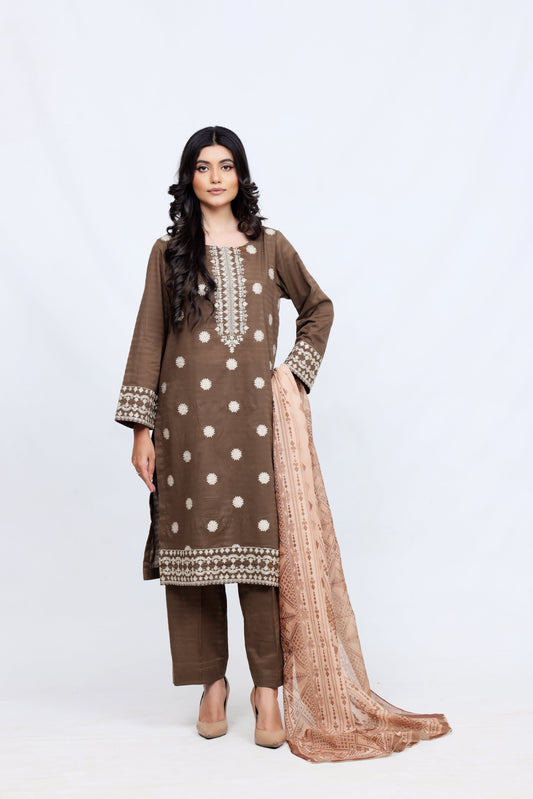 Brown Lawn Embroidred - Perfect Stitches By Maryam