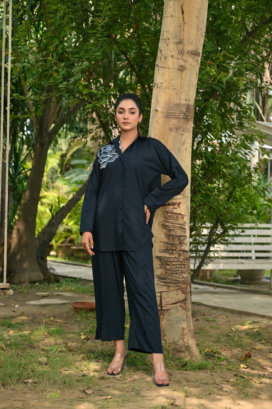 Black Embroidered Co-Ord Set - Perfect Stitches By Maryam