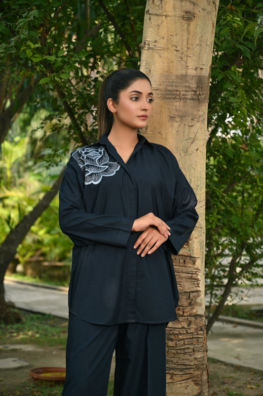Black Embroidered Co-Ord Set - Perfect Stitches By Maryam