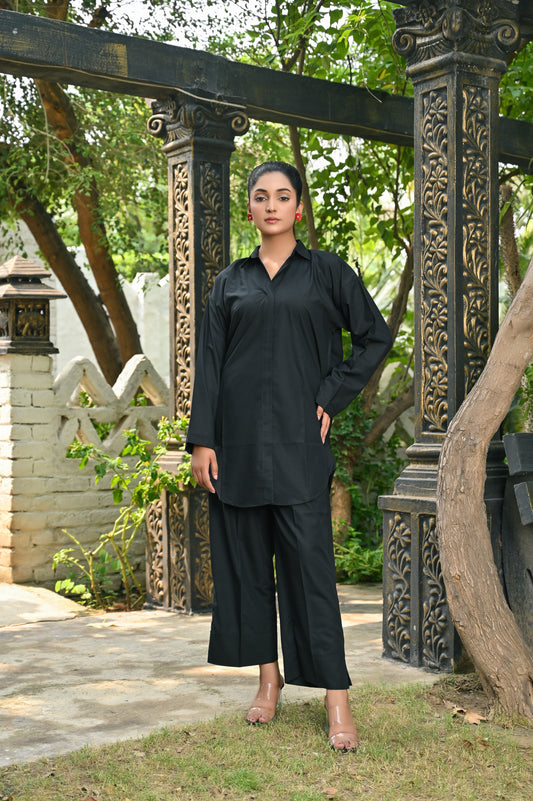 2-Piece Plain Black Co-Ord Set – Perfect Stitches By Maryam