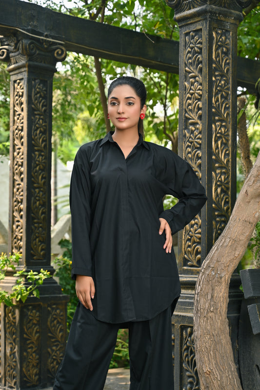 2-Piece Plain Black Co-Ord Set – Perfect Stitches By Maryam