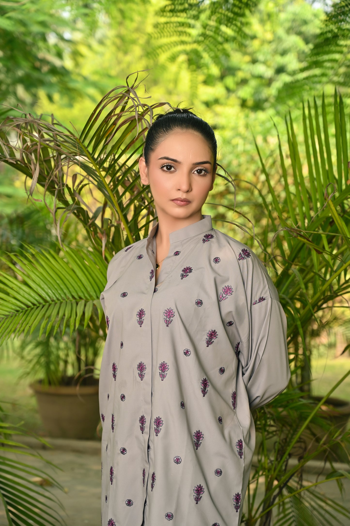 2-Piece Gray Embroidered Co-Ord Set – Perfect Stitches By Maryam