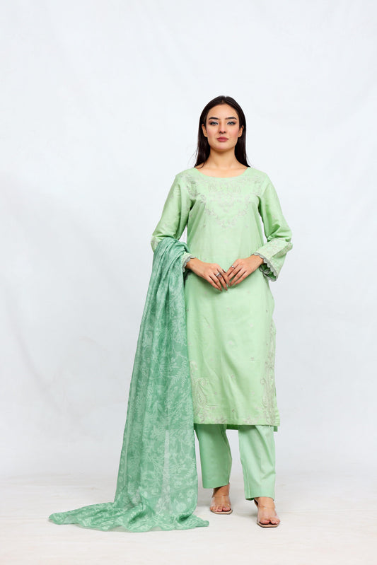 Light Green Lawn  Embroidered - Perfect Stitches by Maryam