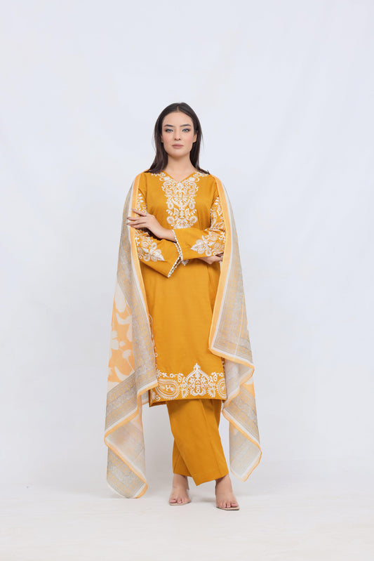 Mustard Lawn Embroidred - Perfect Stitches by Maryam