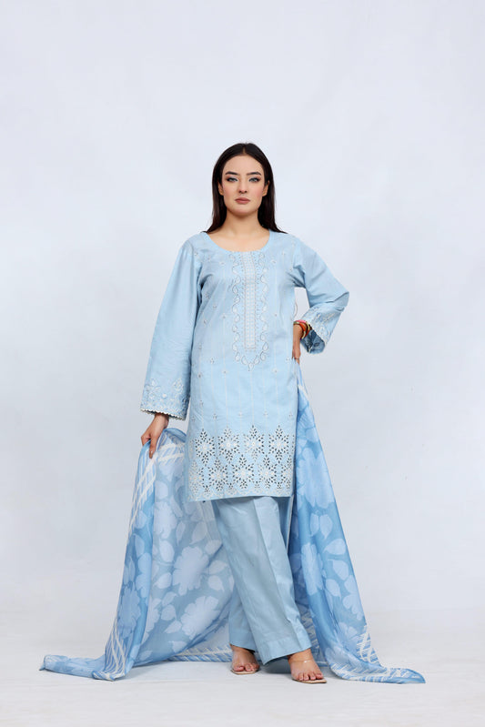 Sky Blue Lawn Embroidered - Perfect Stitches By Maryam